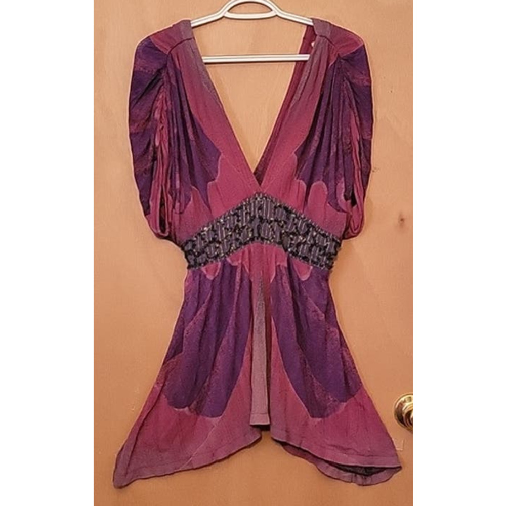 Free People Flirty Butterfly Handkerchief Hem Boho Fairy Core Tunic Top - size S